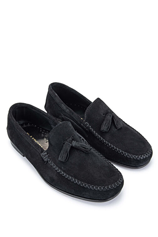 D.LEPORI Erkek Hakiki Deri Siyah Süet Loafer Ayakkabı - Görsel 3