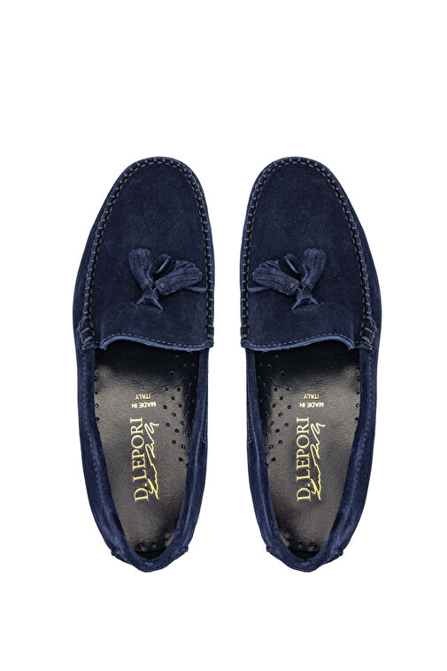 D.LEPORI Erkek Hakiki Deri Lacivert Süet Loafer Ayakkabı - Görsel 6