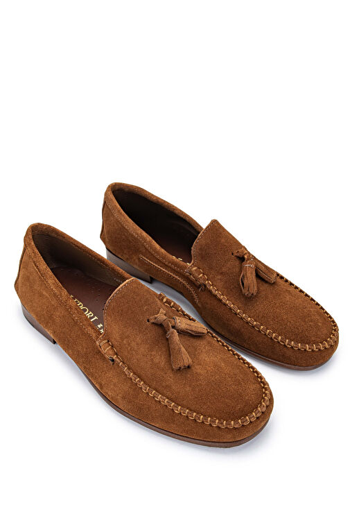 D.LEPORI Erkek Hakiki Deri Tarçın Süet Loafer Ayakkabı - Görsel 3