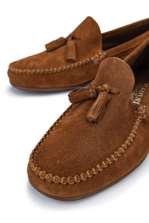 D.LEPORI Erkek Hakiki Deri Tarçın Süet Loafer Ayakkabı - Görsel 5