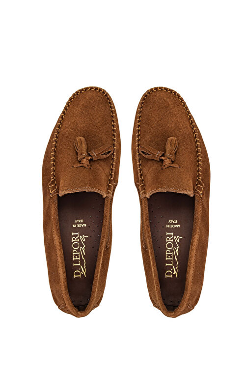 D.LEPORI Erkek Hakiki Deri Tarçın Süet Loafer Ayakkabı - Görsel 6