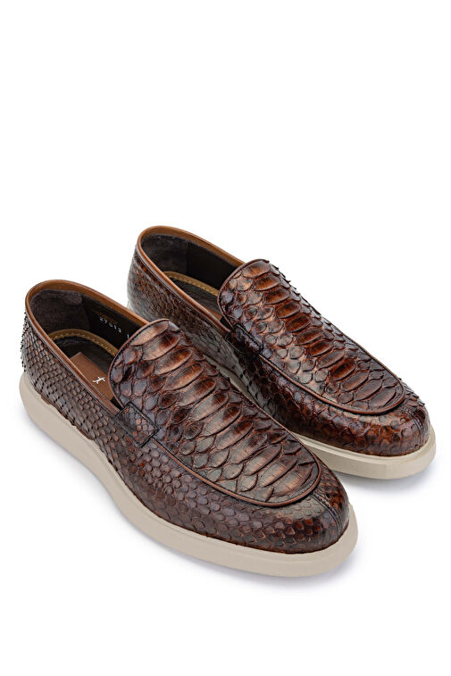 Tamer Tanca Erkek Hakiki Deri Taba Yılan Loafer Ayakkabı - Görsel 3