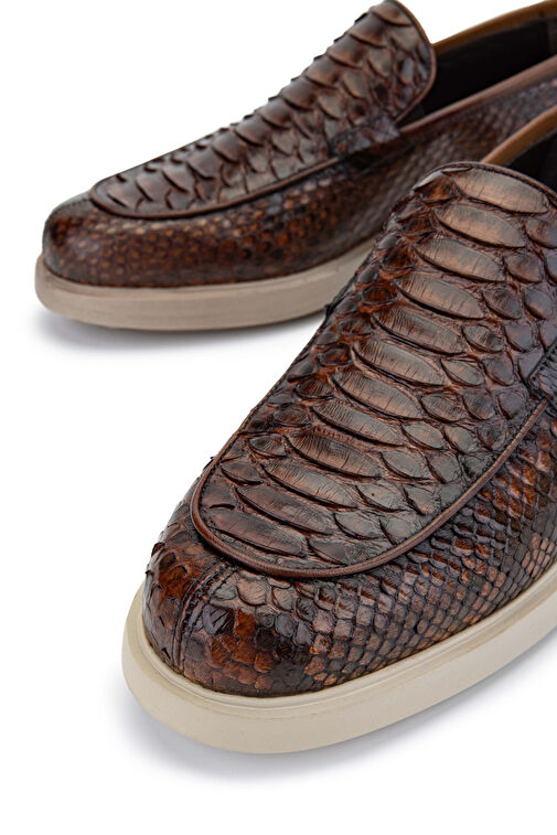 Tamer Tanca Erkek Hakiki Deri Taba Yılan Loafer Ayakkabı - Görsel 5