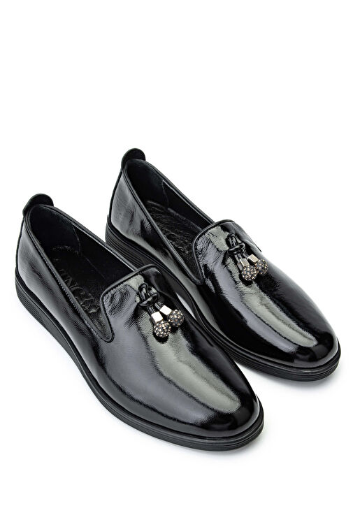 Tamer Tanca Kadın Hakiki Deri Siyah Rugan Casual Ayakkabı - Görsel 3