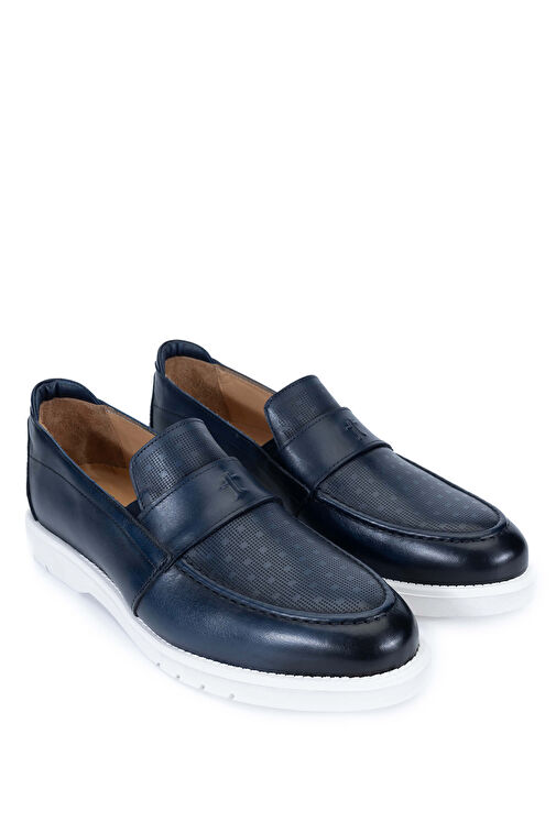Tamer Tanca Erkek Hakiki Deri Lacivert Loafer Ayakkabı - Görsel 3