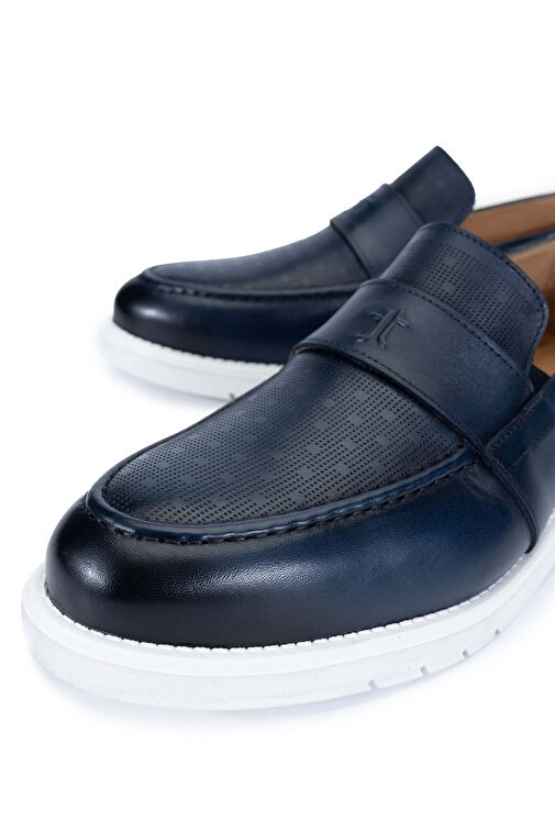 Tamer Tanca Erkek Hakiki Deri Lacivert Loafer Ayakkabı - Görsel 4