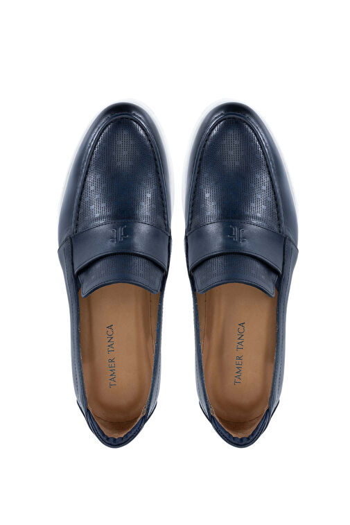 Tamer Tanca Erkek Hakiki Deri Lacivert Loafer Ayakkabı - Görsel 6
