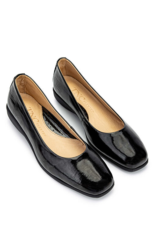 Tamer Tanca Kadın Hakiki Deri Siyah Rugan Babet Ayakkabı - Görsel 3