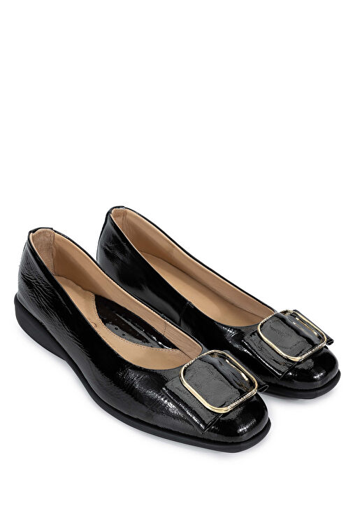 Tamer Tanca Kadın Hakiki Deri Siyah Rugan Babet Ayakkabı - Görsel 3