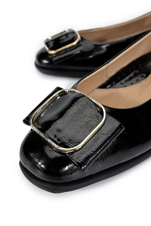 Tamer Tanca Kadın Hakiki Deri Siyah Rugan Babet Ayakkabı - Görsel 4