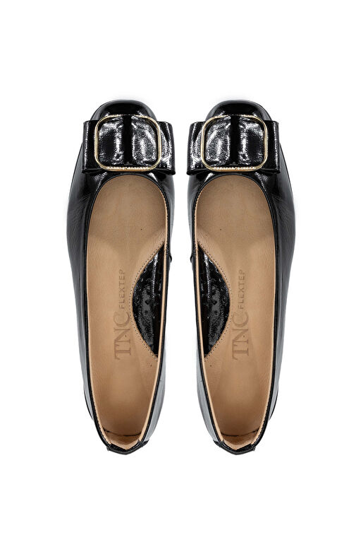 Tamer Tanca Kadın Hakiki Deri Siyah Rugan Babet Ayakkabı - Görsel 6