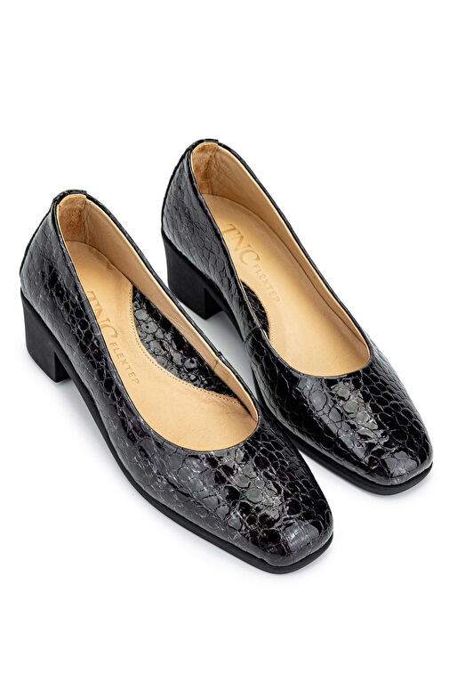 Tamer Tanca Kadın Hakiki Deri Siyah Rugan Topuklu Ayakkabı - Görsel 3