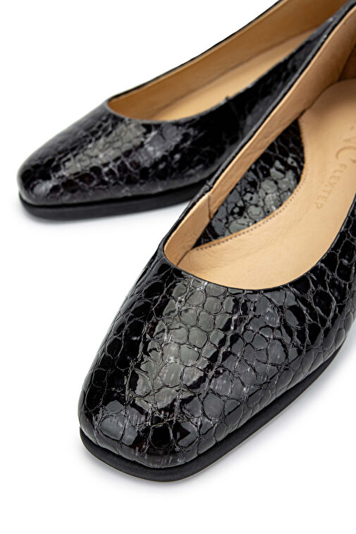 Tamer Tanca Kadın Hakiki Deri Siyah Rugan Topuklu Ayakkabı - Görsel 5