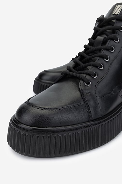 Valmenti Erkek Hakiki Deri Siyah Casual Bot - Görsel 5