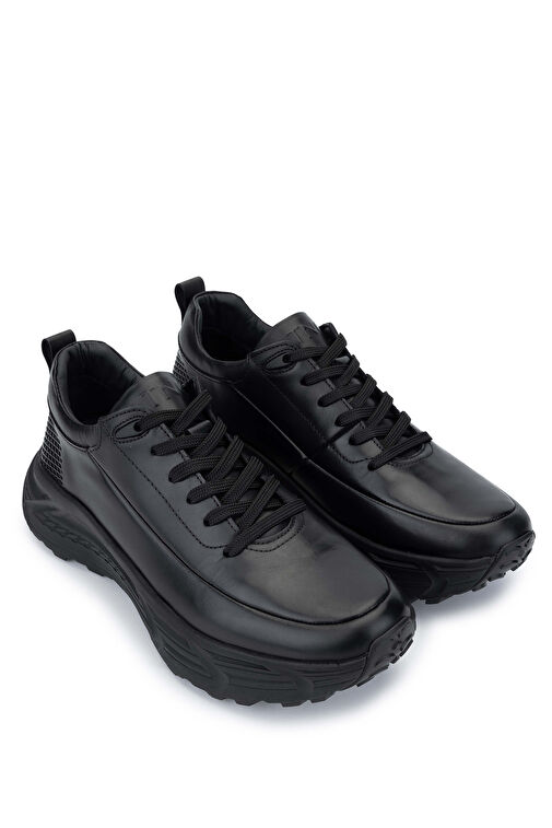 Tamer Tanca Erkek Hakiki Deri Siyah Antik Sneakers - Görsel 3