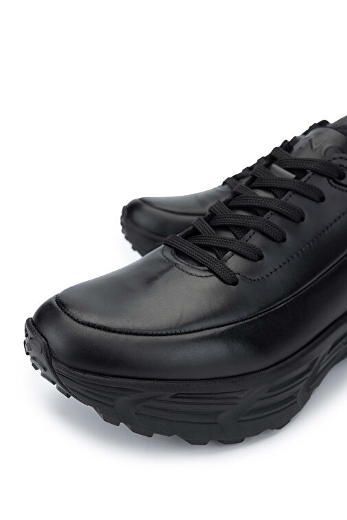 Tamer Tanca Erkek Hakiki Deri Siyah Antik Sneakers - Görsel 4