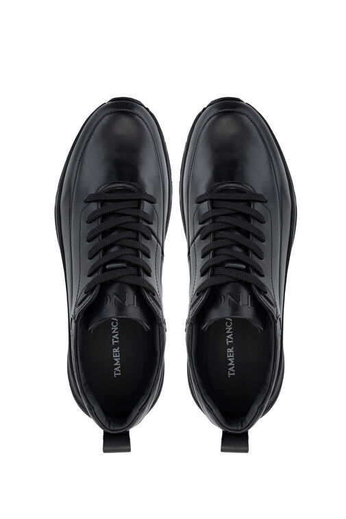 Tamer Tanca Erkek Hakiki Deri Siyah Antik Sneakers - Görsel 6