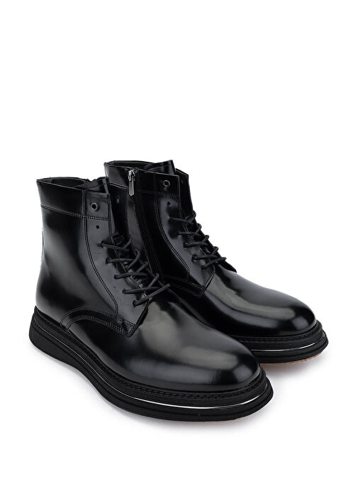 Tamer Tanca Erkek Hakiki Deri Siyah Açma Postal Bot - Görsel 3