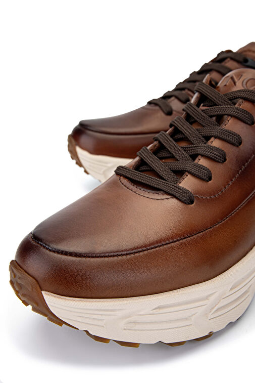 Tamer Tanca Erkek Hakiki Deri Kahverengi Sneakers - Görsel 4