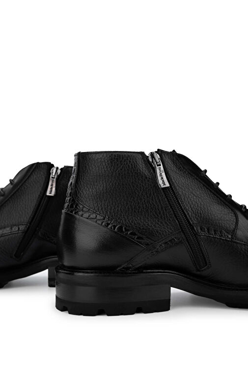 Mario Bruni Erkek Hakiki Deri Siyah Casual Bot - Görsel 5