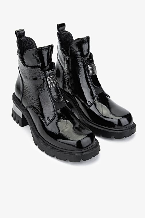 Valmenti Kadın Hakiki Deri Siyah Rugan Casual Bot - Görsel 3