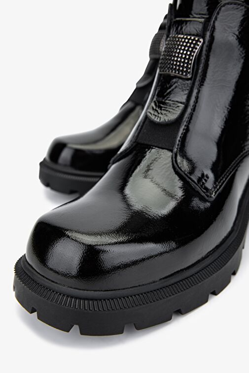 Valmenti Kadın Hakiki Deri Siyah Rugan Casual Bot - Görsel 4