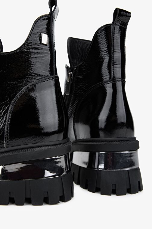 Valmenti Kadın Hakiki Deri Siyah Rugan Casual Bot - Görsel 5