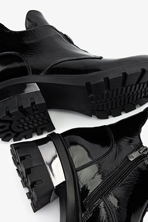 Valmenti Kadın Hakiki Deri Siyah Rugan Casual Bot - Görsel 6