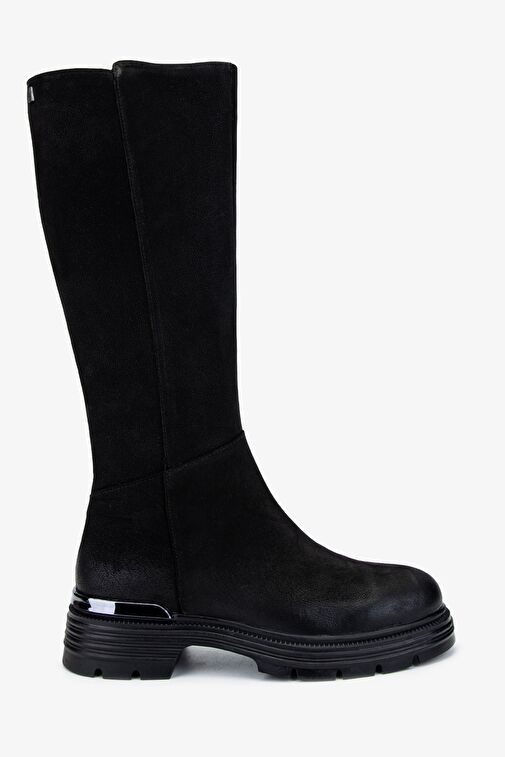 Valmenti Kadın Hakiki Deri Siyah Nubuk Casual Çizme - Görsel 2