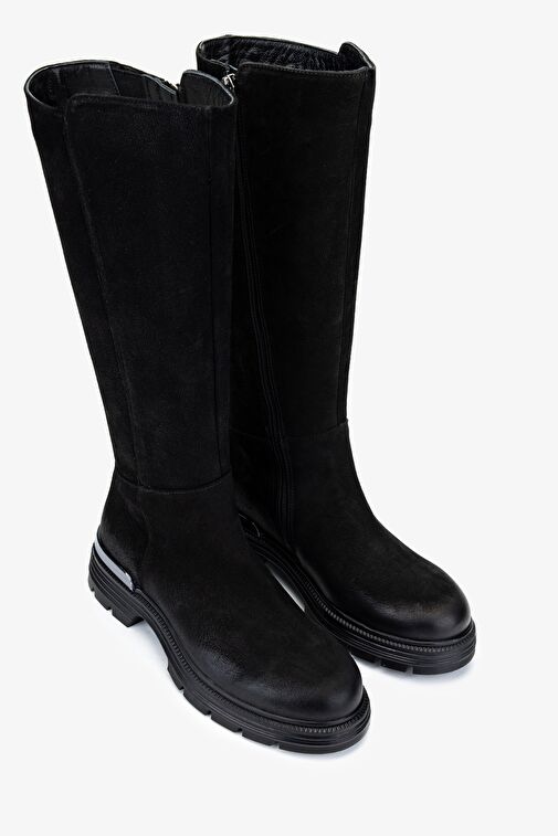 Valmenti Kadın Hakiki Deri Siyah Nubuk Casual Çizme - Görsel 3