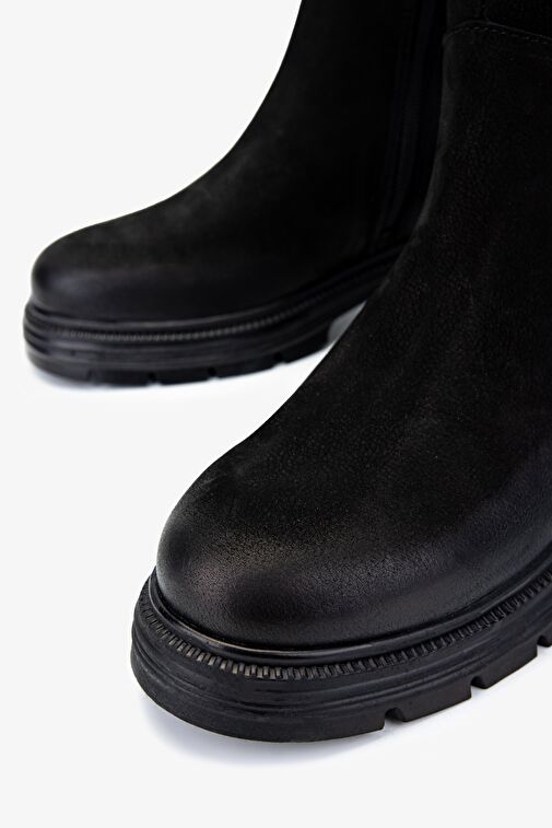 Valmenti Kadın Hakiki Deri Siyah Nubuk Casual Çizme - Görsel 4