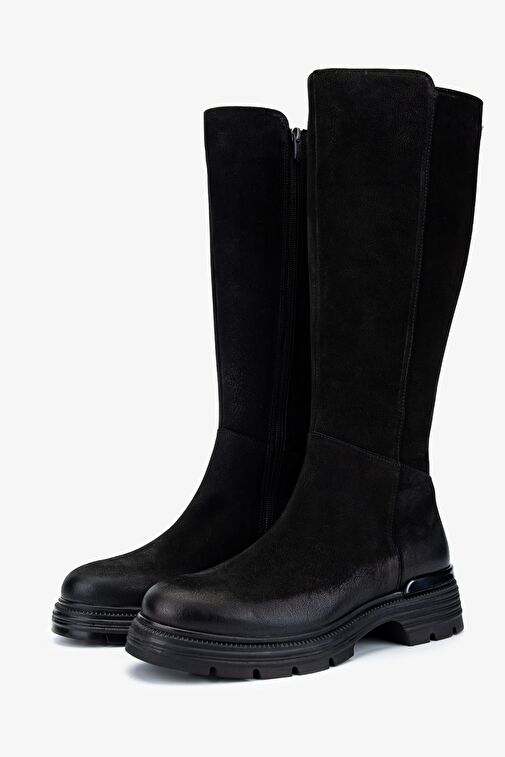 Valmenti Kadın Hakiki Deri Siyah Nubuk Casual Çizme - Görsel 5