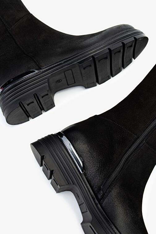 Valmenti Kadın Hakiki Deri Siyah Nubuk Casual Çizme - Görsel 6