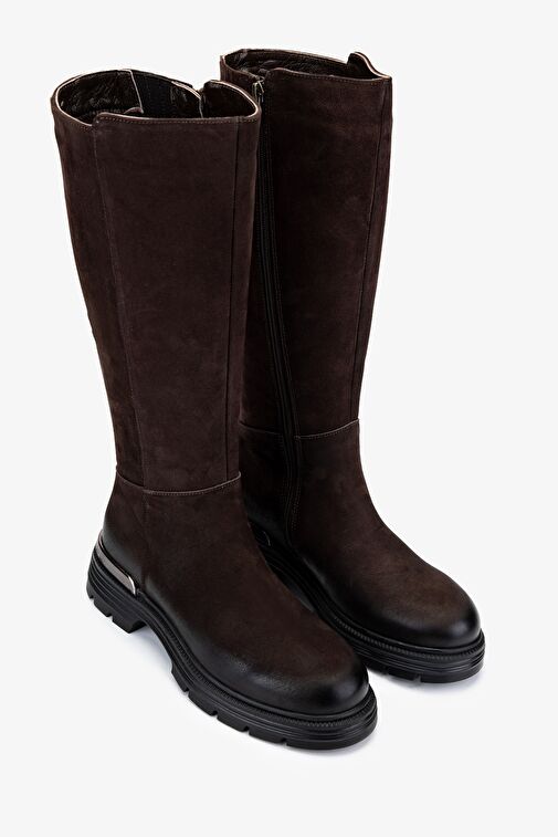 Valmenti Kadın Hakiki Deri Kahverengi Nubuk Casual Çizme - Görsel 3