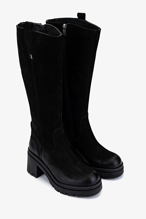 Valmenti Kadın Hakiki Deri Siyah Nubuk Casual Çizme - Görsel 3