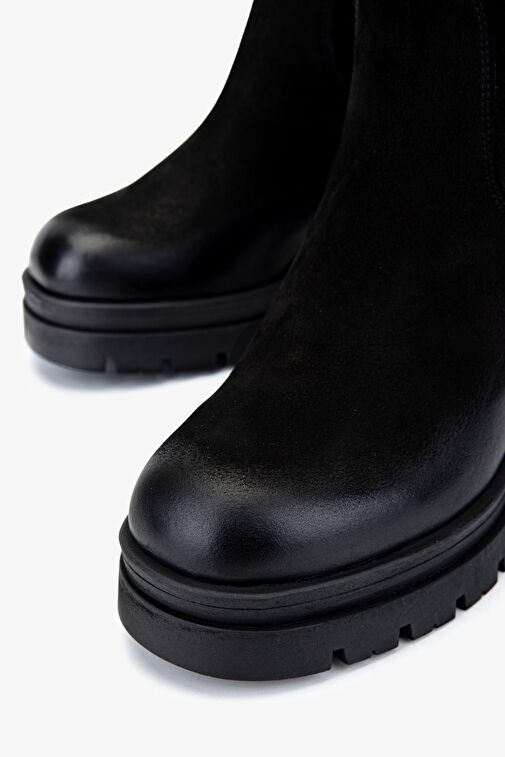 Valmenti Kadın Hakiki Deri Siyah Nubuk Casual Çizme - Görsel 4