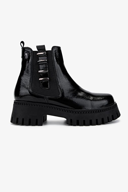 Valmenti Kadın Hakiki Deri Siyah Rugan Casual Bot - Görsel 2