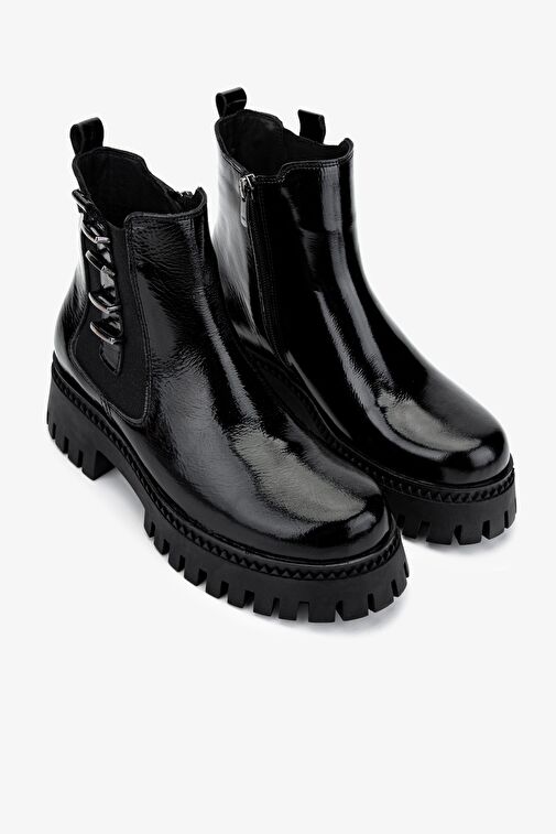 Valmenti Kadın Hakiki Deri Siyah Rugan Casual Bot - Görsel 3