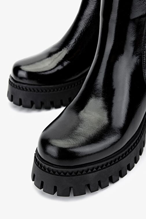 Valmenti Kadın Hakiki Deri Siyah Rugan Casual Bot - Görsel 4