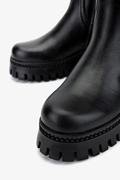 Valmenti Kadın Hakiki Deri Siyah Floter Casual Çizme - Görsel 4