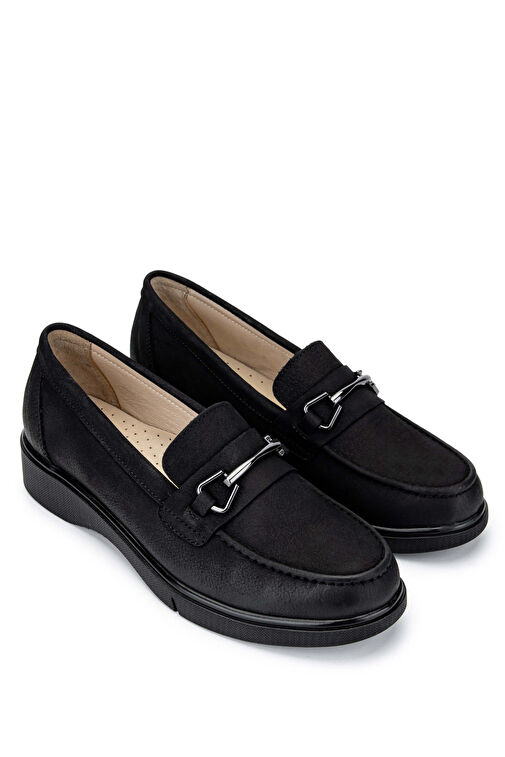 Tamer Tanca Kadın Hakiki Deri Siyah Nubuk Loafer Ayakkabı - Görsel 3