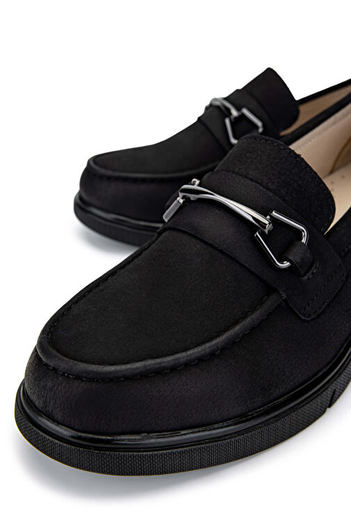 Tamer Tanca Kadın Hakiki Deri Siyah Nubuk Loafer Ayakkabı - Görsel 5