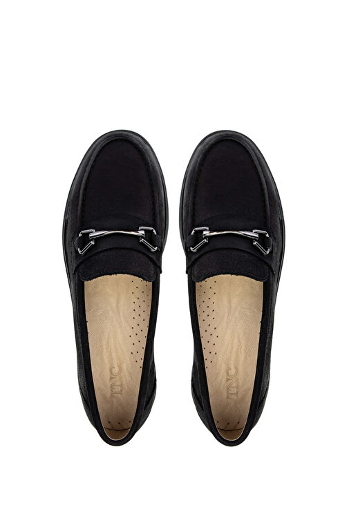 Tamer Tanca Kadın Hakiki Deri Siyah Nubuk Loafer Ayakkabı - Görsel 4