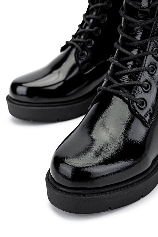 Tamer Tanca Kadın Hakiki Deri Siyah Rugan Casual Bot - Görsel 4