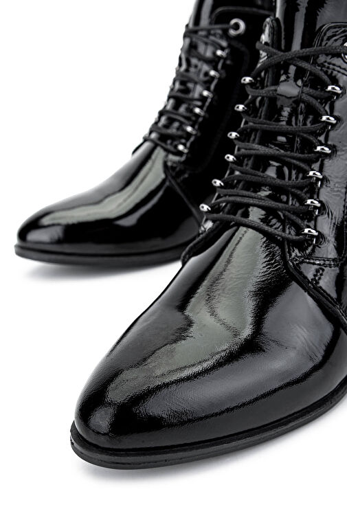 Tamer Tanca Kadın Hakiki Deri Siyah Rugan Casual Bot - Görsel 5