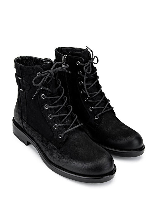 Tamer Tanca Kadın Hakiki Deri Siyah Nubuk Casual Bot - Görsel 3