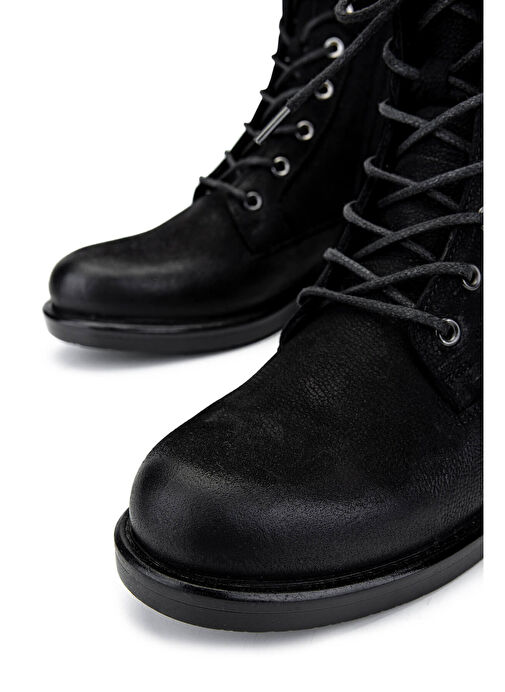 Tamer Tanca Kadın Hakiki Deri Siyah Nubuk Casual Bot - Görsel 5