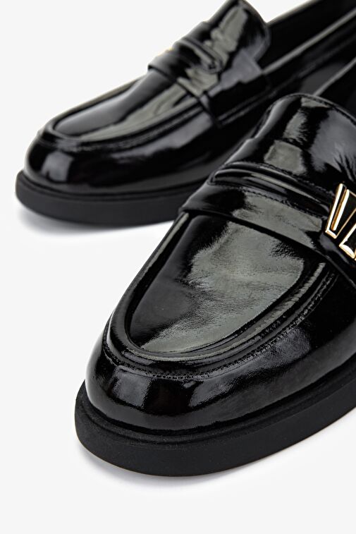 Valmenti Kadın Hakiki Deri Siyah Rugan Loafer Ayakkabı - Görsel 5