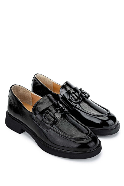 Tamer Tanca Kadın Hakiki Deri Siyah Rugan Loafer Ayakkabı - Görsel 3