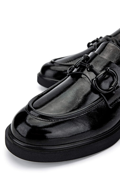 Tamer Tanca Kadın Hakiki Deri Siyah Rugan Loafer Ayakkabı - Görsel 5